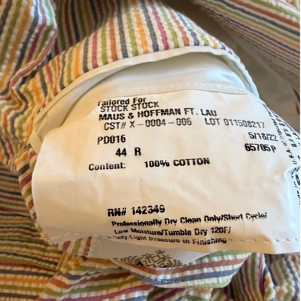 Maus & Hoffman Mens 44R Seersucker Stripe Sport Coat Blazer Multi-Color USA Made